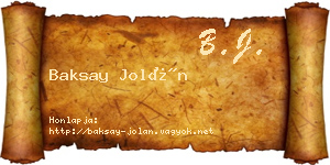 Baksay Jolán névjegykártya